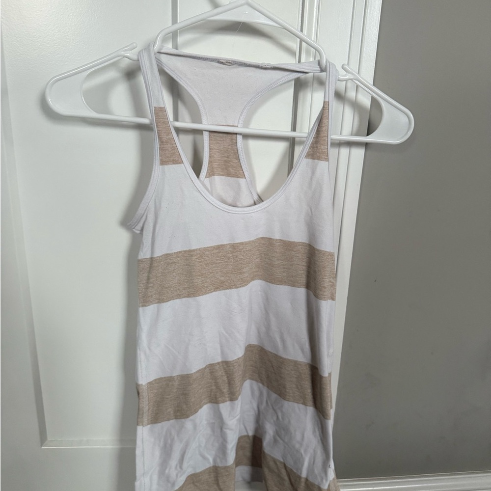 lululemon athletica White and Tan Striped Tank Top